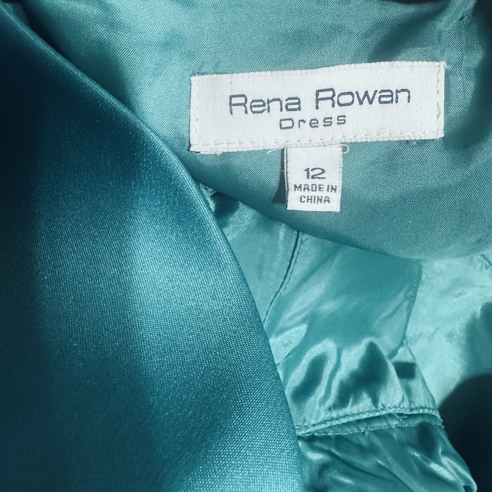 Rena Rowan Teal Green Satin Cocktail Dress 12 wedding knee length cut out back - Picture 7 of 8